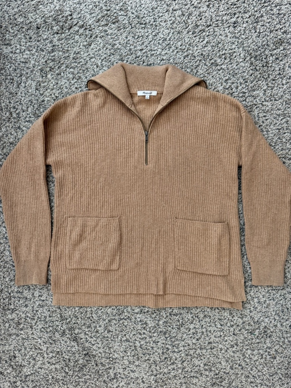 Madewell Tan Half-Zip Hooded Sweater